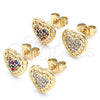 Arete Dormilona 02.210.0420 Oro Laminado, Diseño de Corazón, con Blanca Micro Pave, Pulido, Tono Dorado