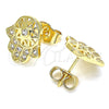 Arete Dormilona 02.210.0421 Oro Laminado, Diseño de Mano de Dios y Judaica, con Micro Pave Blanca, Pulido, Tono Dorado