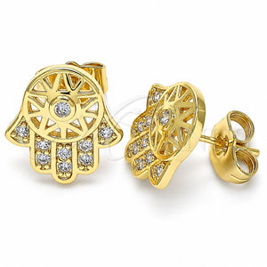 Arete Dormilona 02.210.0421 Oro Laminado, Diseño de Mano de Dios y Judaica, con Micro Pave Blanca, Pulido, Tono Dorado