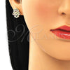 Arete Dormilona 02.210.0421.1 Oro Laminado, Diseño de Mano de Dios y Judaica, con Micro Pave Multicolor, Pulido, Tono Dorado