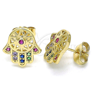 Arete Dormilona 02.210.0421.1 Oro Laminado, Diseño de Mano de Dios, con Multicolor Micro Pave, Pulido, Tono Dorado