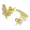 Arete Dormilona 02.210.0423 Oro Laminado, Diseño de Mariposa, con Blanca Micro Pave, Pulido, Tono Dorado