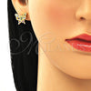 Arete Dormilona 02.210.0423.1 Oro Laminado, Diseño de Mariposa, con Multicolor Zirconia Cubica, Pulido, Tono Dorado