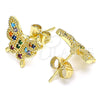 Arete Dormilona 02.210.0423.1 Oro Laminado, Diseño de Mariposa, con Multicolor Zirconia Cubica, Pulido, Tono Dorado