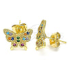 Arete Dormilona 02.210.0423.1 Oro Laminado, Diseño de Mariposa, con Multicolor Zirconia Cubica, Pulido, Tono Dorado
