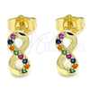 Arete Dormilona 02.210.0425.1 Oro Laminado, Diseño de Infinito, con Multicolor Micro Pave, Pulido, Tono Dorado
