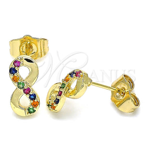 Arete Dormilona 02.210.0425.1 Oro Laminado, Diseño de Infinito, con Multicolor Micro Pave, Pulido, Tono Dorado
