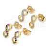 Arete Dormilona 02.210.0425.1 Oro Laminado, Diseño de Infinito, con Multicolor Micro Pave, Pulido, Tono Dorado
