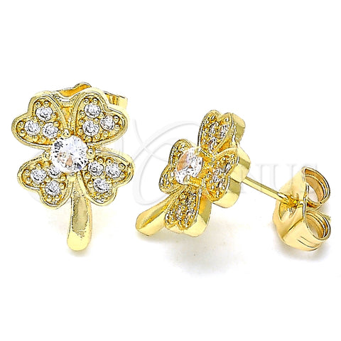 Arete Dormilona 02.210.0426 Oro Laminado, Diseño de Trébol de Cuatro Hojas, con Blanca Micro Pave, Pulido, Tono Dorado
