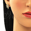Arete Dormilona 02.210.0426.1 Oro Laminado, Diseño de Trébol de Cuatro Hojas, con Multicolor Micro Pave, Pulido, Tono Dorado