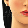 Arete Dormilona 02.210.0428 Oro Laminado, Diseño de Candado y Corazón, con Blanca Micro Pave, Pulido, Tono Dorado
