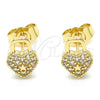 Arete Dormilona 02.210.0428 Oro Laminado, Diseño de Candado y Corazón, con Blanca Micro Pave, Pulido, Tono Dorado