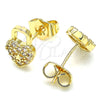 Arete Dormilona 02.210.0428 Oro Laminado, Diseño de Candado y Corazón, con Blanca Micro Pave, Pulido, Tono Dorado