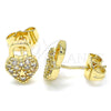 Arete Dormilona 02.210.0428 Oro Laminado, Diseño de Candado y Corazón, con Blanca Micro Pave, Pulido, Tono Dorado