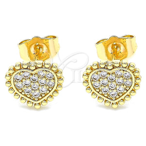 Arete Dormilona 02.210.0429 Oro Laminado, Diseño de Corazón, con Blanca Micro Pave, Pulido, Tono Dorado