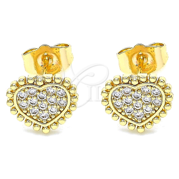 Arete Dormilona 02.210.0429 Oro Laminado, Diseño de Corazón, con Blanca Micro Pave, Pulido, Tono Dorado