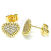Arete Dormilona 02.210.0429 Oro Laminado, Diseño de Corazón, con Blanca Micro Pave, Pulido, Tono Dorado
