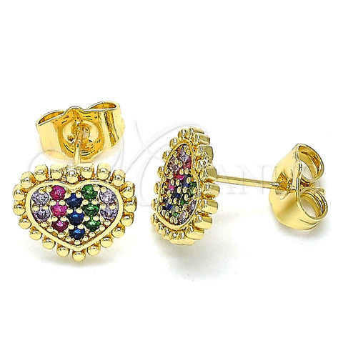 Arete Dormilona 02.210.0429.1 Oro Laminado, Diseño de Corazón, con Multicolor Micro Pave, Pulido, Tono Dorado