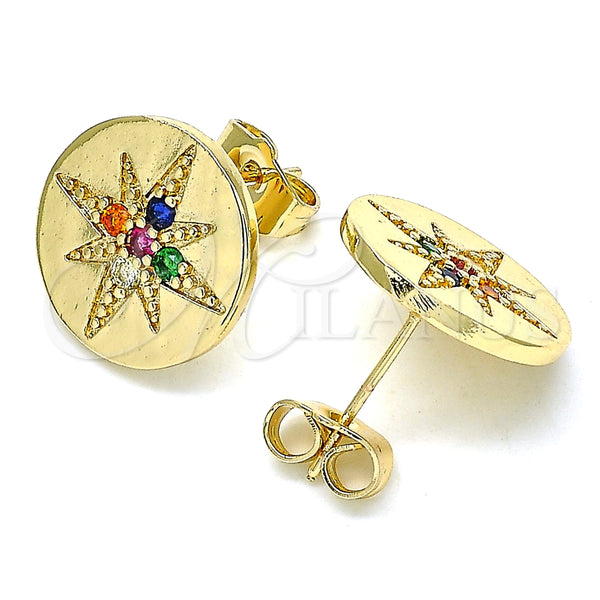 Arete Dormilona 02.210.0430.1 Oro Laminado, con Multicolor Micro Pave, Pulido, Tono Dorado