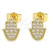 Arete Dormilona 02.210.0431 Oro Laminado, Diseño de Mano de Dios y Judaica, con Micro Pave Blanca, Pulido, Tono Dorado