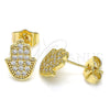 Arete Dormilona 02.210.0431 Oro Laminado, Diseño de Mano de Dios y Judaica, con Micro Pave Blanca, Pulido, Tono Dorado