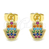 Arete Dormilona 02.210.0431.1 Oro Laminado, Diseño de Mano de Dios y Judaica, con Micro Pave Multicolor, Pulido, Tono Dorado