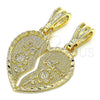 Dije Elegante 05.351.0121.2 Oro Laminado, Diseño de Corazón y Flor, Pulido, Tono Dorado