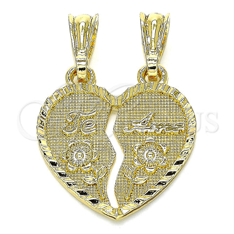 Dije Elegante 05.351.0121.2 Oro Laminado, Diseño de Corazón y Flor, Pulido, Tono Dorado