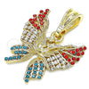 Dije Elegante 05.351.0124 Oro Laminado, Diseño de Mariposa, con Multicolor Cristal, Pulido, Tono Dorado