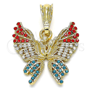 Dije Elegante 05.351.0124 Oro Laminado, Diseño de Mariposa, con Multicolor Cristal, Pulido, Tono Dorado