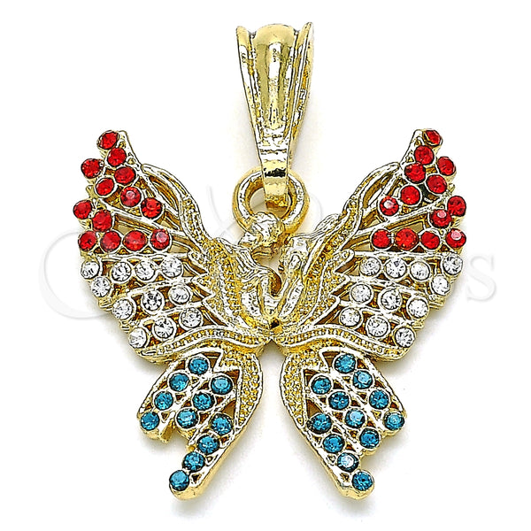 Dije Elegante 05.351.0124 Oro Laminado, Diseño de Mariposa, con Multicolor Cristal, Pulido, Tono Dorado