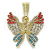 Dije Elegante 05.351.0124 Oro Laminado, Diseño de Mariposa, con Multicolor Cristal, Pulido, Tono Dorado