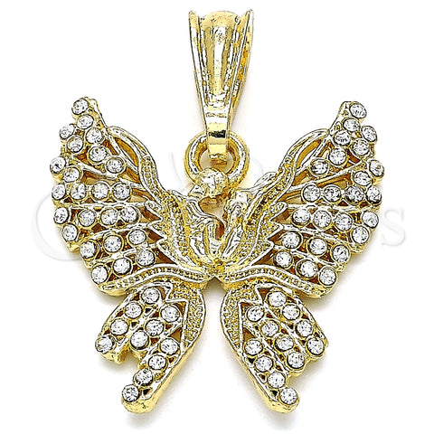 Dije Elegante 05.351.0124.1 Oro Laminado, Diseño de Mariposa, con Blanca Cristal, Pulido, Tono Dorado