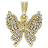 Dije Elegante 05.351.0124.1 Oro Laminado, Diseño de Mariposa, con Blanca Cristal, Pulido, Tono Dorado