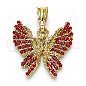 Dije Elegante 05.351.0124.2 Oro Laminado, Diseño de Mariposa, con Granate Cristal, Pulido, Tono Dorado