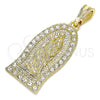 Dije Religioso 05.351.0125 Oro Laminado, Diseño de Guadalupe, con Blanca Cristal, Pulido, Tono Dorado