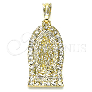 Dije Religioso 05.351.0125 Oro Laminado, Diseño de Guadalupe, con Blanca Cristal, Pulido, Tono Dorado