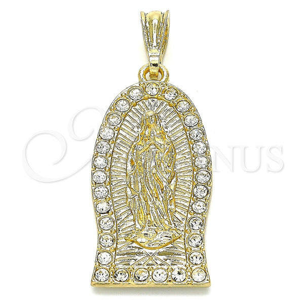 Dije Religioso 05.351.0125 Oro Laminado, Diseño de Guadalupe, con Blanca Cristal, Pulido, Tono Dorado