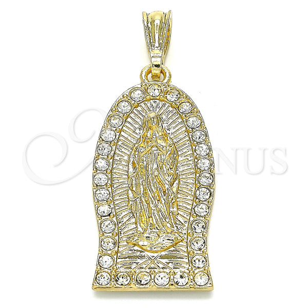 Dije Religioso 05.351.0125 Oro Laminado, Diseño de Guadalupe, con Blanca Cristal, Pulido, Tono Dorado