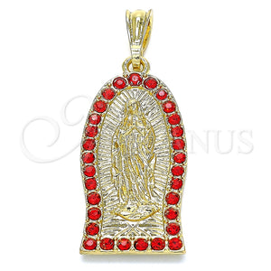 Dije Religioso 05.351.0125.1 Oro Laminado, Diseño de Guadalupe, con Granate Cristal, Pulido, Tono Dorado