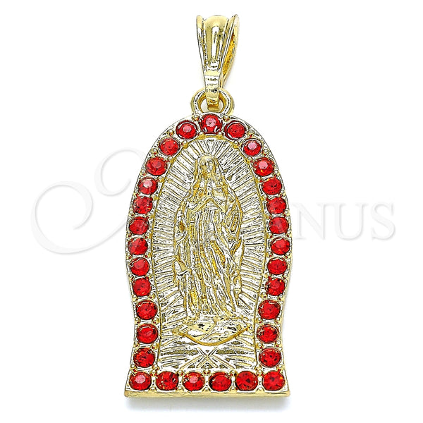 Dije Religioso 05.351.0125.1 Oro Laminado, Diseño de Guadalupe, con Granate Cristal, Pulido, Tono Dorado