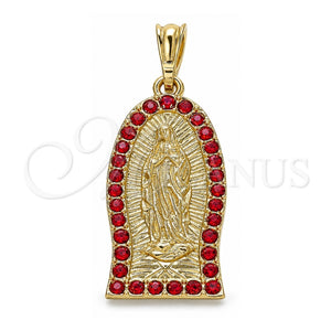 Dije Religioso 05.351.0125.1 Oro Laminado, Diseño de Guadalupe, con Granate Cristal, Pulido, Tono Dorado