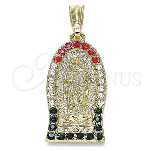 Dije Religioso 05.351.0125.2 Oro Laminado, Diseño de Guadalupe, con Multicolor Cristal, Pulido, Tono Dorado