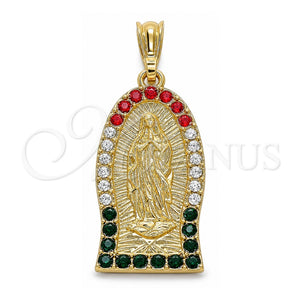 Dije Religioso 05.351.0125.2 Oro Laminado, Diseño de Guadalupe, con Multicolor Cristal, Pulido, Tono Dorado