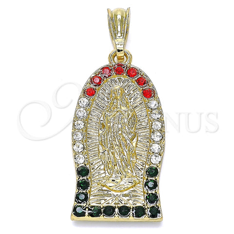Dije Religioso 05.351.0125.2 Oro Laminado, Diseño de Guadalupe, con Multicolor Cristal, Pulido, Tono Dorado