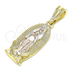 Dije Religioso 05.351.0126.1 Oro Laminado, Diseño de Guadalupe, Pulido, Tres Tonos