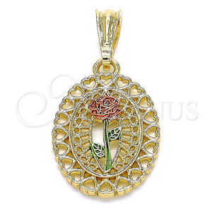 Dije Elegante 05.351.0131.1 Oro Laminado, Diseño de Flor y Corazón, Pulido, Tres Tonos