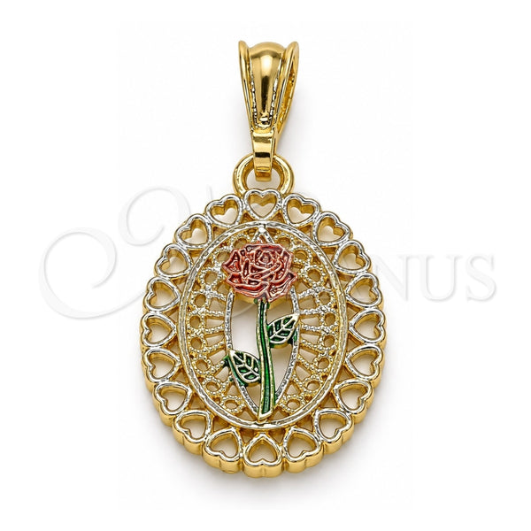 Dije Elegante 05.351.0131.1 Oro Laminado, Diseño de Flor y Corazón, Pulido, Tres Tonos