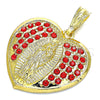 Dije Religioso 05.351.0135 Oro Laminado, Diseño de Corazón y Guadalupe, con Granate Cristal, Pulido, Tono Dorado