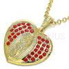 Dije Religioso 05.351.0135 Oro Laminado, Diseño de Corazón y Guadalupe, con Granate Cristal, Pulido, Tono Dorado